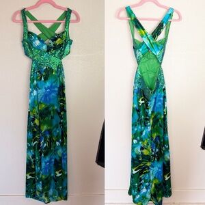 y2k Mermaid Sequin Maxi Prom Open Back Dress Fairycore Fairy Whimsy Size 0/2